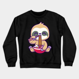 Cute Sloth Eating Ramen Bowl With Chopstick Cartoon Crewneck Sweatshirt